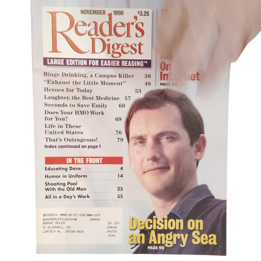 Reader's Digest November 1998 Large Print Vintage Magazine - Rare Back Issue