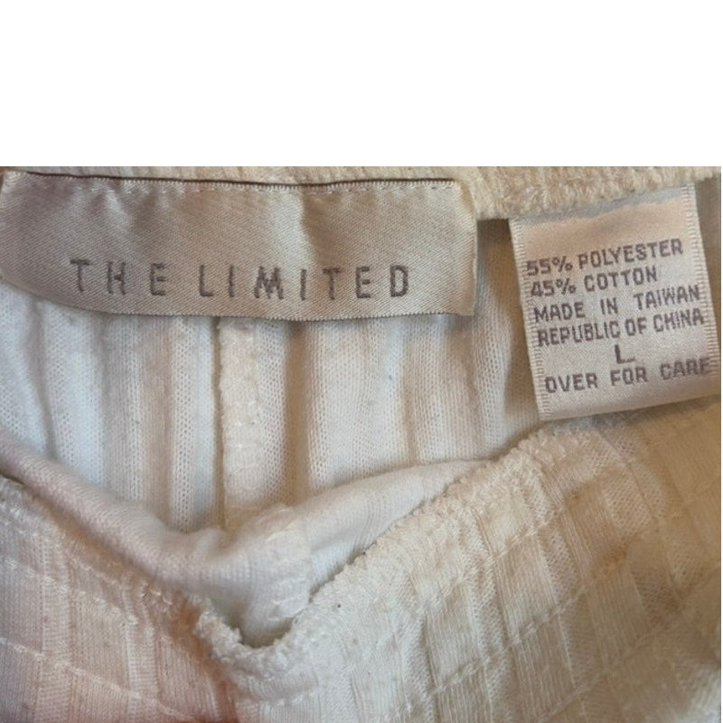 The Limited White Ribbed Knit Pull-On Pants Elastic Waist Women's Stretch L