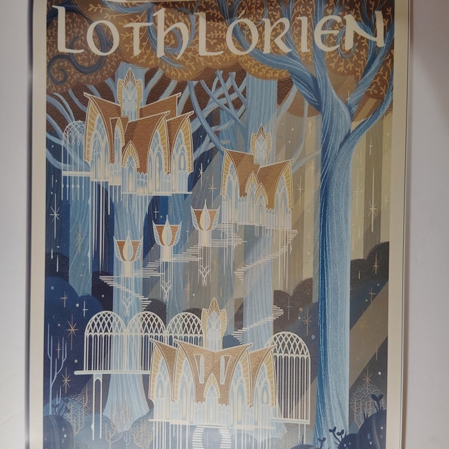 8"x12" Retro Travel Art Print, Lothlórien Elven Realm From The Lord of the Rings
