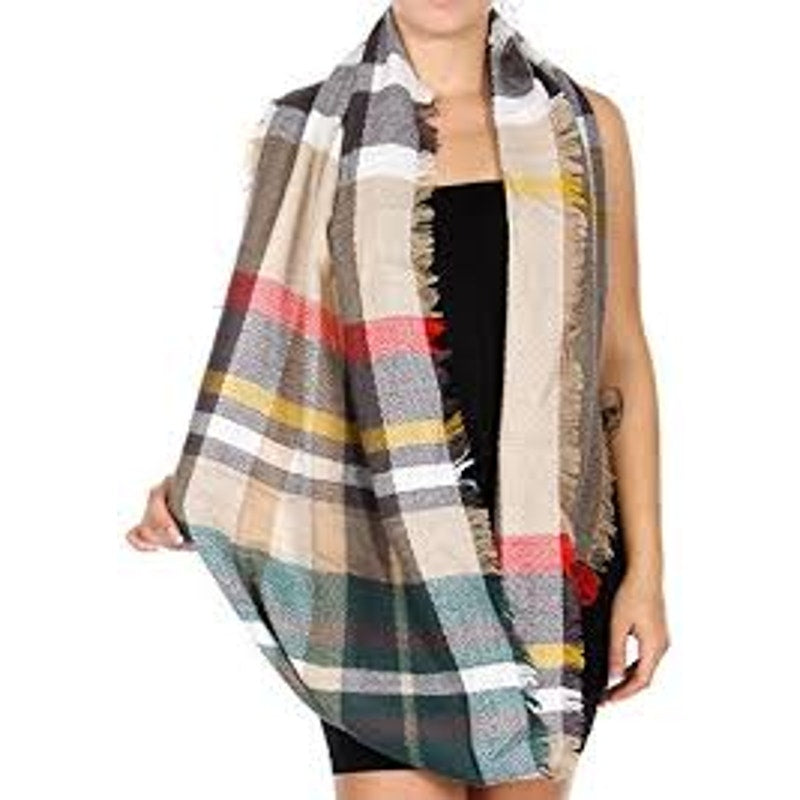 Lucky Leaf Infinity Scarf Beige Black Red Plaid Acrylic 36 × 20 Fall/Winter Wear