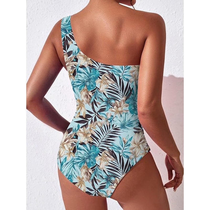 BEILON One Shoulder, Tummy Control Modest Full Coverage Keyhole, Tropical, XL