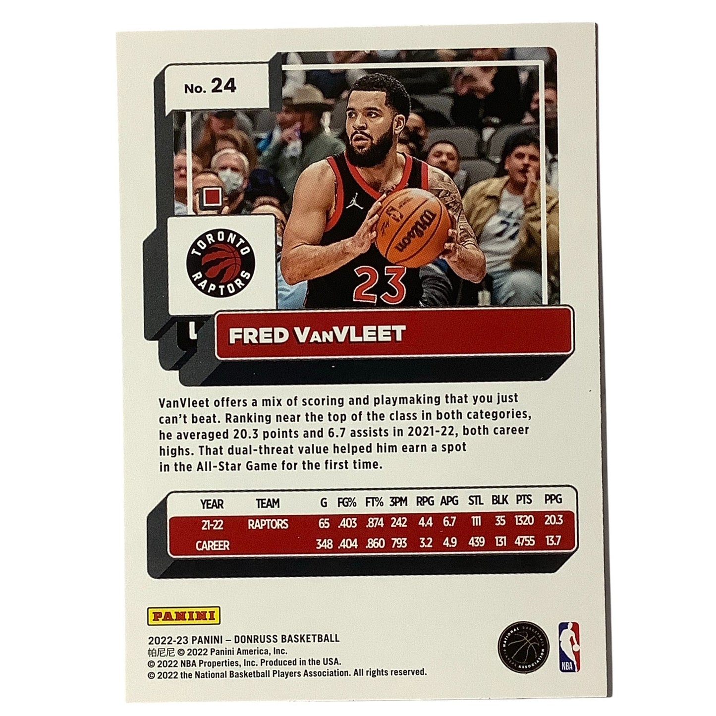 Fred VanVleet, Card #24, Toronto Raptors, 2022-23 NBA Panini Donruss