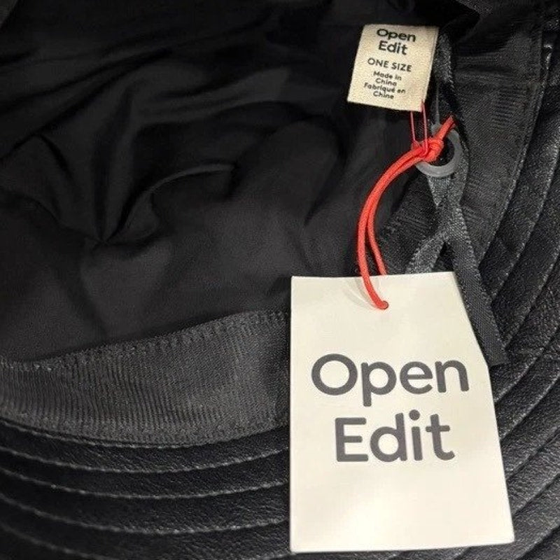 Open Edit Faux Leather Bucket Hat – Black – OSFM – NWT