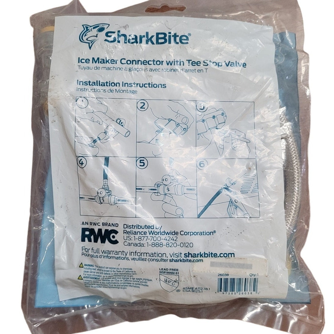 SharkBite 26038 1/2" x 1/4" x 10 ft Brass Push to Connect Ice Maker Install Kit