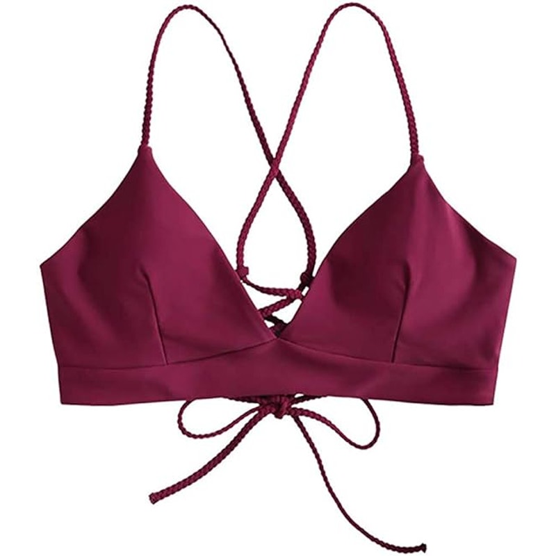 Zaful Burgundy Braided Criss Cross Triangle Bikini Top LRG (US 8) Adjustable NWT