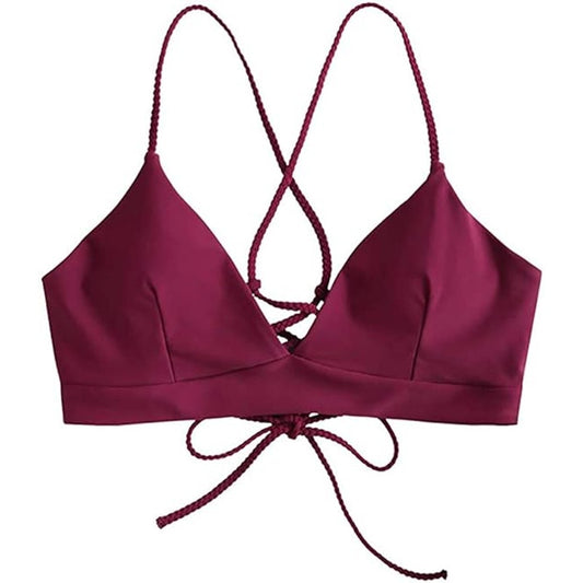 Zaful Burgundy Braided Criss Cross Triangle Bikini Top LRG (US 8) Adjustable NWT