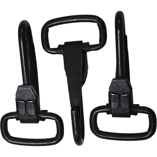 3-Pack – 1" Black Plated Metal Fixed Loop Snap Hooks, Military Surplus