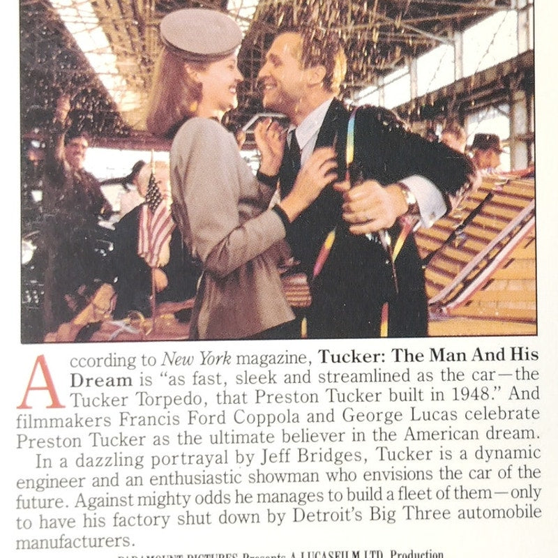 Tucker The Man and His Dream VHS 1988 Jeff Bridges Francis Ford Coppola Drama
