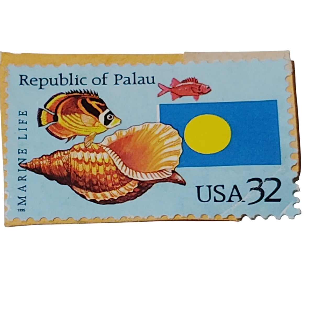 Republic of Palau Marine Life 32¢ US Postage Stamp Sea Snail Fish Blue Brown