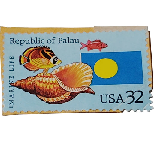 Republic of Palau Marine Life 32¢ US Postage Stamp Sea Snail Fish Blue Brown