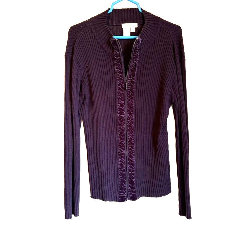 Coldwater Creek Purple Velvet & Ribbed Knit 2-Piece Sweater Pants Set Size L
