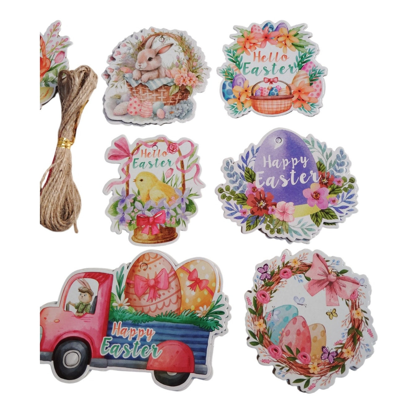 Easter Hanging Ornaments – 24PCS Set, 3-5" – 12 Designs, Bunnies, Eggs, Floral