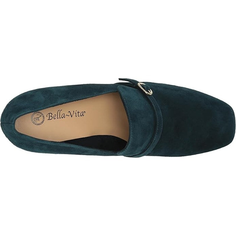Bella Vita Ashton Pump – Navy Suede Leather, Womens 9 XW, Block Heel Square Toe