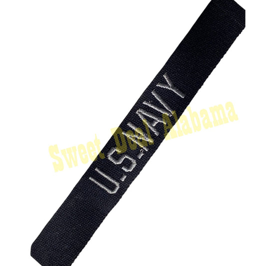 Vintage Silver on Blue 1"H Name Tape - Embroidered "U.S. NAVY" 7-1/2"L, Sew-On