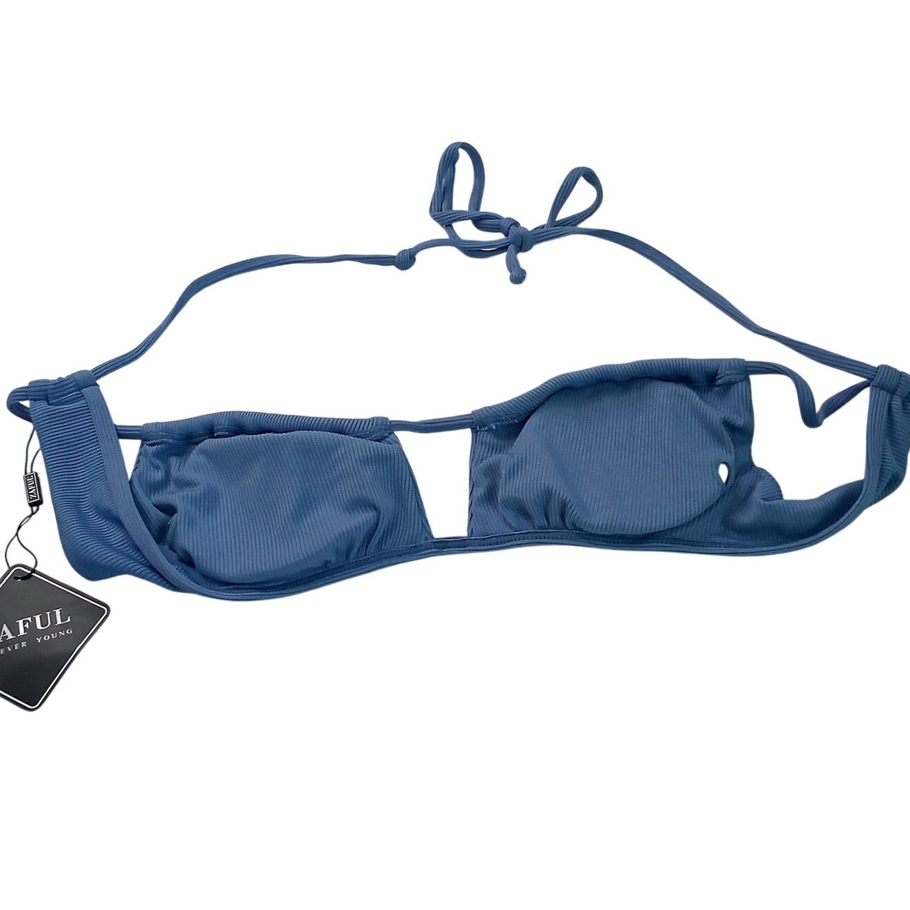 Zaful Light Blue Ribbed Bandeau Bikini Top Women’s Small (US 4) Strapless Swim