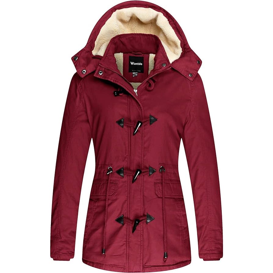 Womens Winter Military Cotton Jacket Hooded Outwear Coat Claret, MD, 100% Cotton