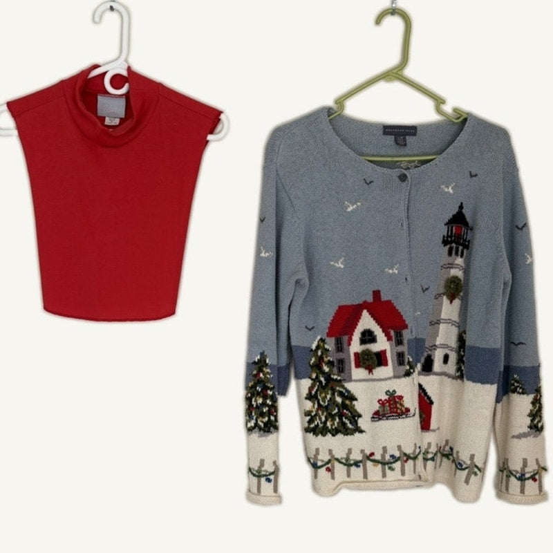 Northern Isles Vintage Christmas Cardigan Lighthouse L Gray + Blair Dickey
