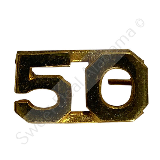 c.1910s Numeric "50", Brass Military C-Clasp Hat / Lapel / Collar Pin 3/8"H