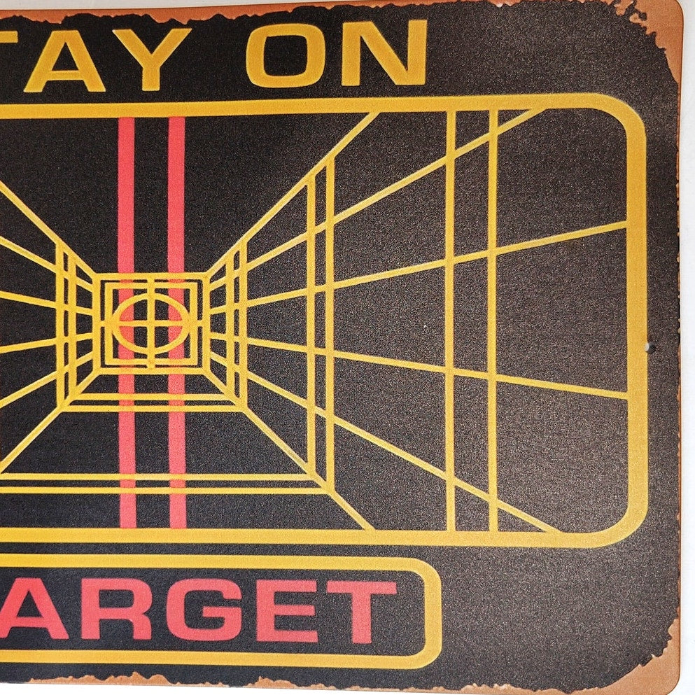 Stay On Target Tin Sign 12×8 Retro Grid Sci‑Fi Inspired Metal Wall Art Decor