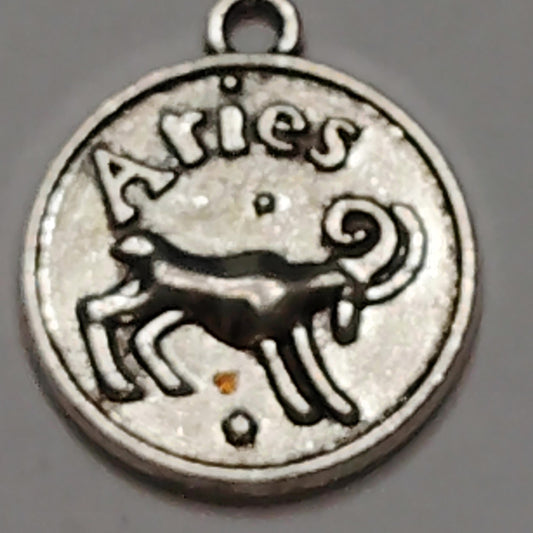 Aries Zodiac Charm Patinated Silver‑Tone Ram Design 5/8" Medallion Pendant