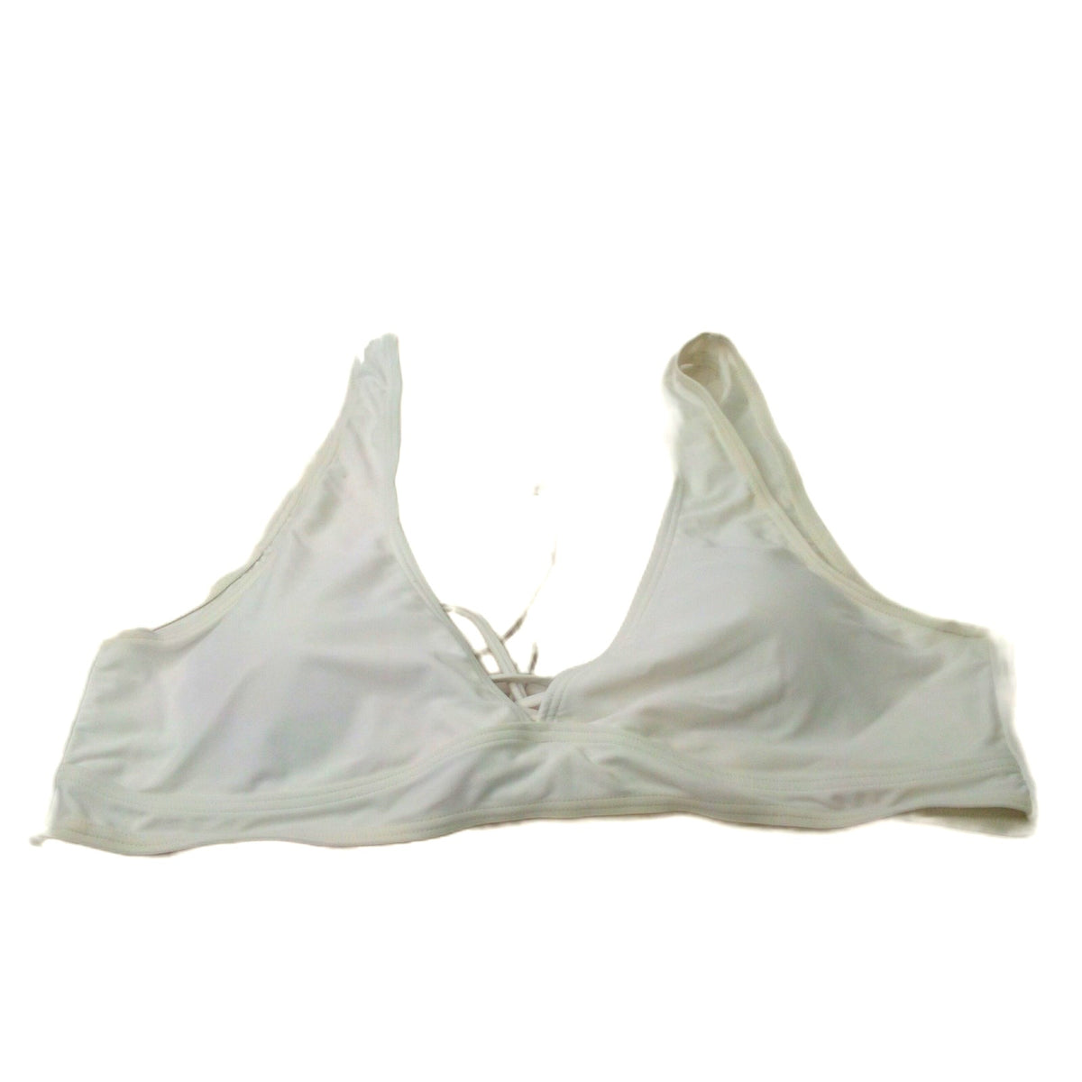 White Lace-Up Front Halter Bikini Top Size XL Plunge Unlined Swim Top NWOT