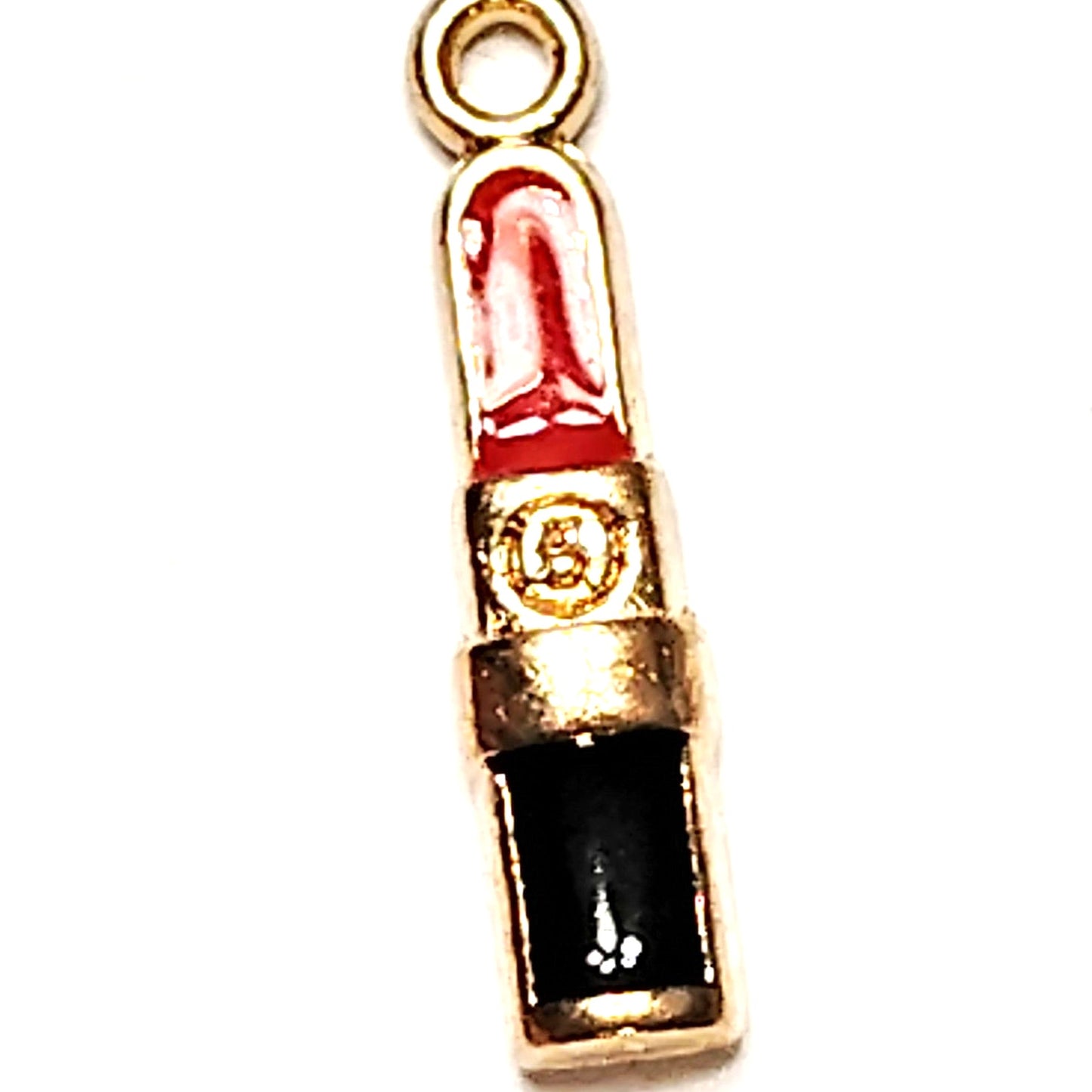 Lipstick Charm Gold‑Tone Red & Black Enamel 1/2" Pendant Jewelry Making