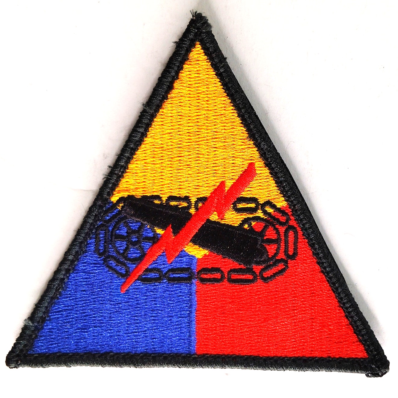 US Army Armored Forces Embroidered Patch WWII Triangle 3‑3/4" × 4" Hook Back