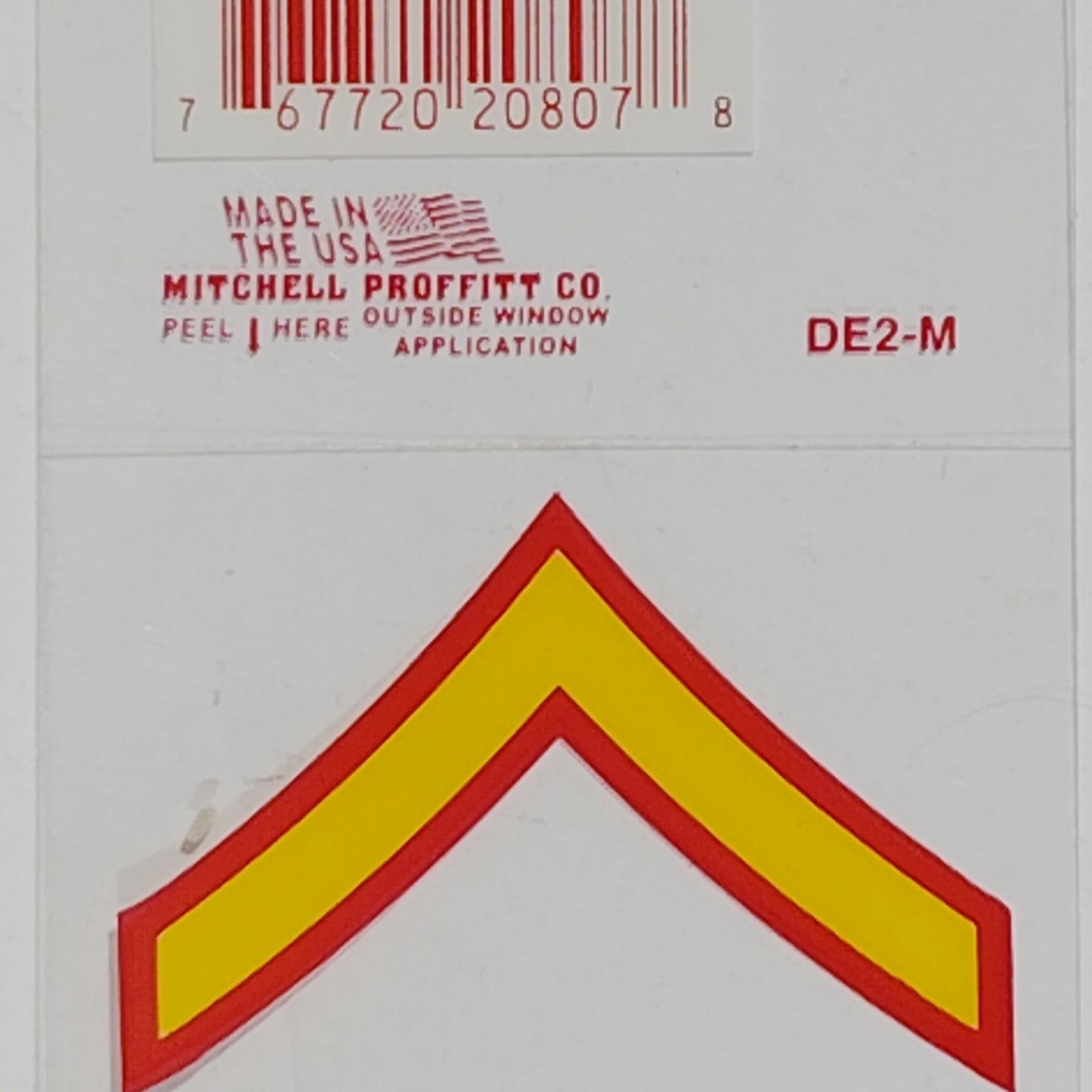 USMC Private First Class (E-2) Decal  2" x 1.25" Mylar Vinyl – Red & Gold, DE2‑M