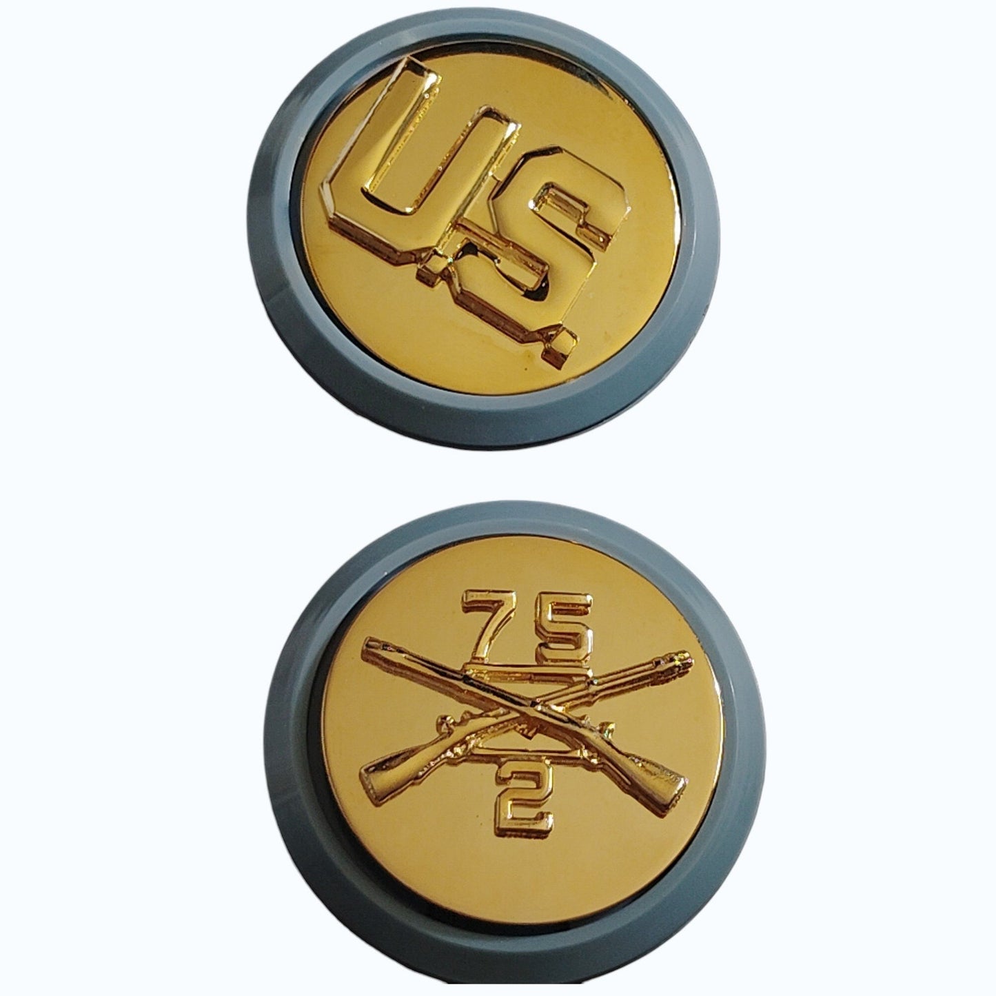 Infantry Blue Disc U.S. & 2nd Bn. 75th Ranger Regt Novelty Lapel Pin Set, 1‑1/2"