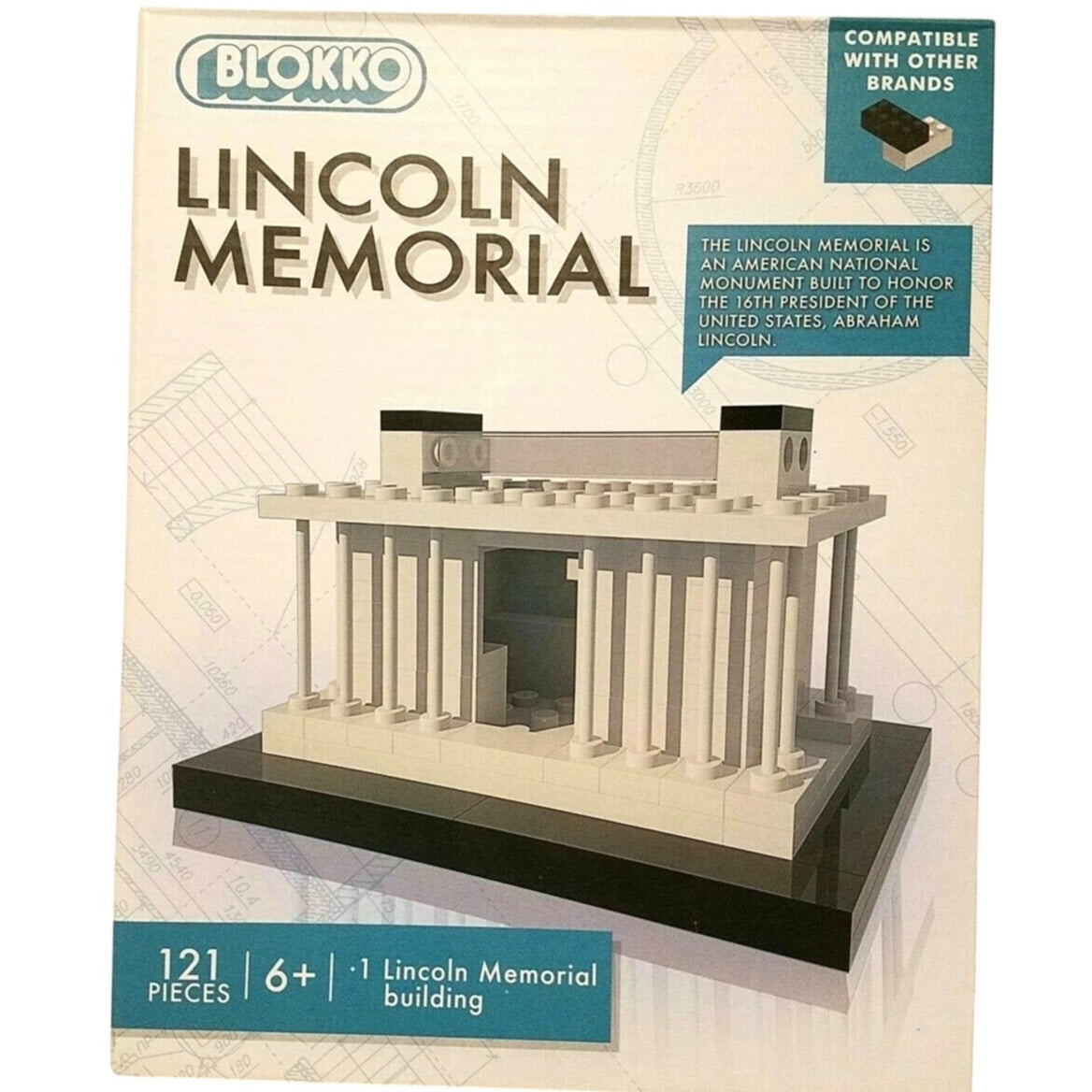 Blokko Lincoln Memorial 3D Block Building Puzzle – 121 Pieces – Ages 6+
