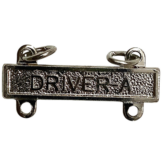 Military Qualification Bar, Driver-A, Silver Text and Background 1/2"H x 1"W