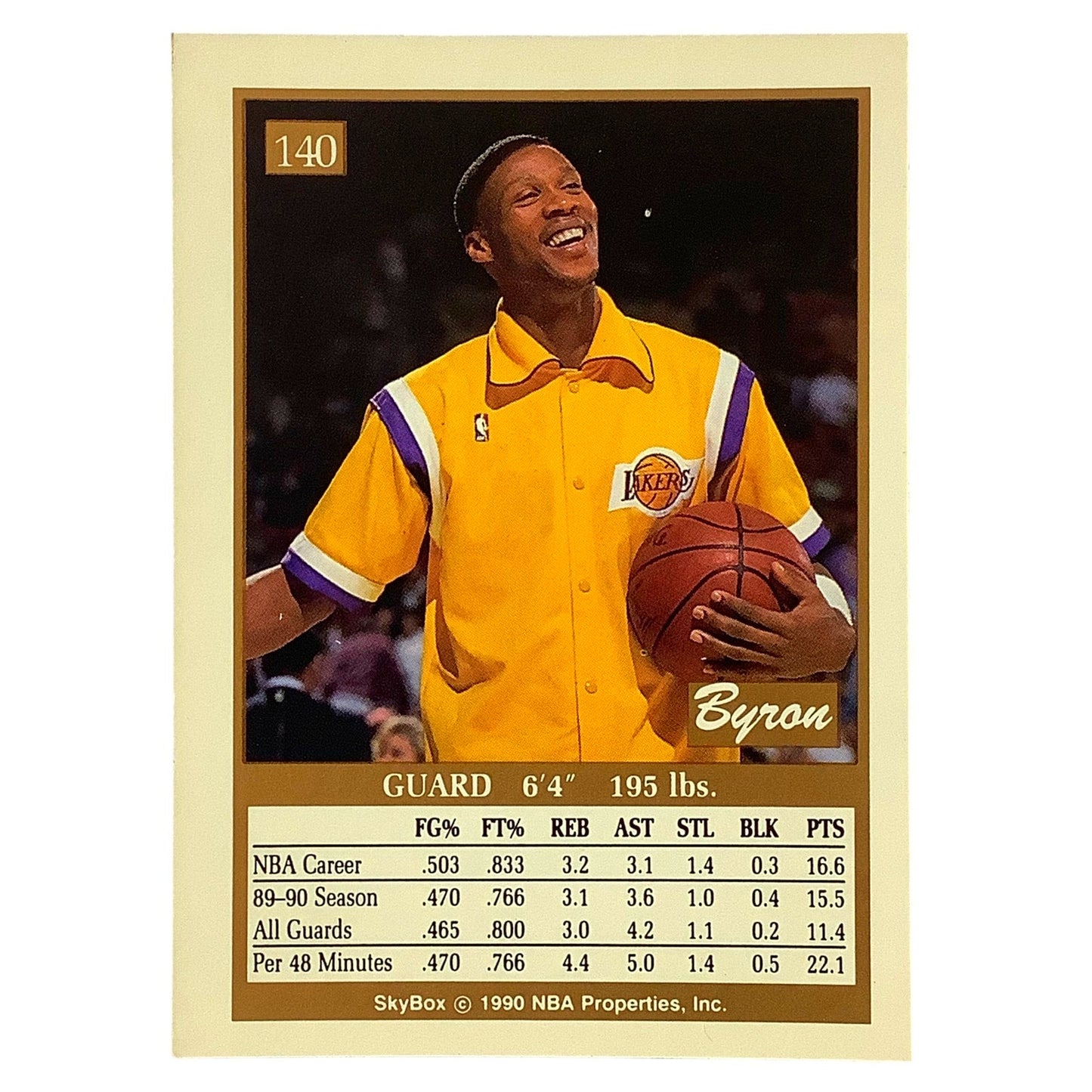 Byron Scott, Card #140, Los Angeles Lakers, 1990 NBA Skybox NM+