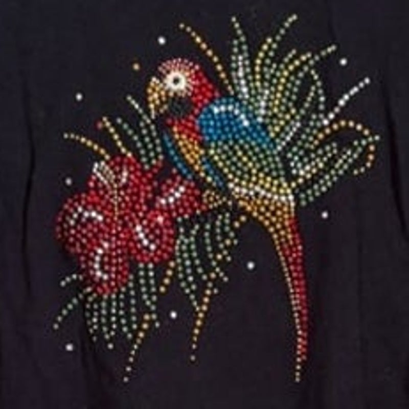 Anvil Black Rhinestone Parrot Macaw Graphic T-Shirt Size L Short Sleeve Tee
