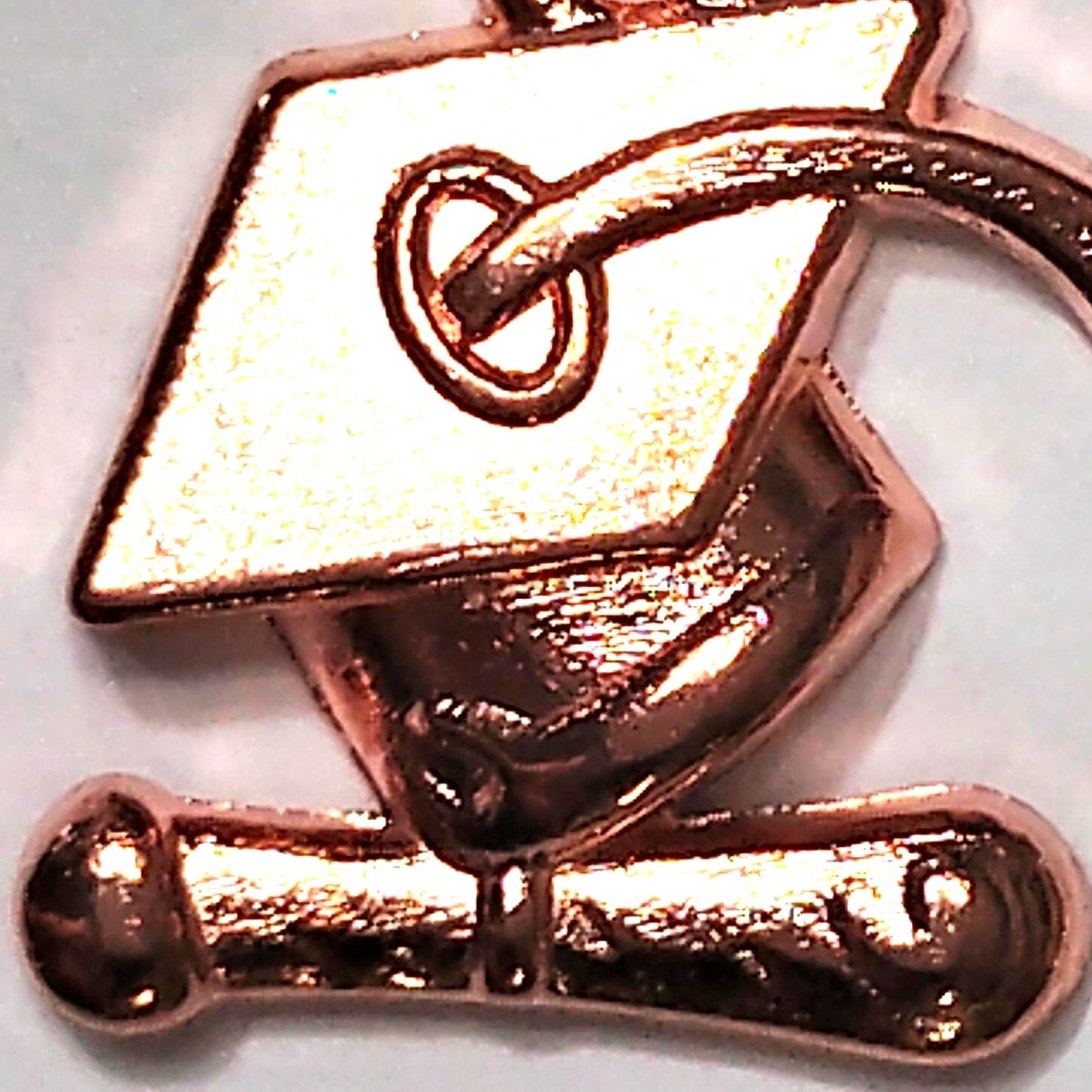 Graduation Cap & Diploma Charm Rose Gold‑Tone Alloy 1/2" Pendant Jewelry Making