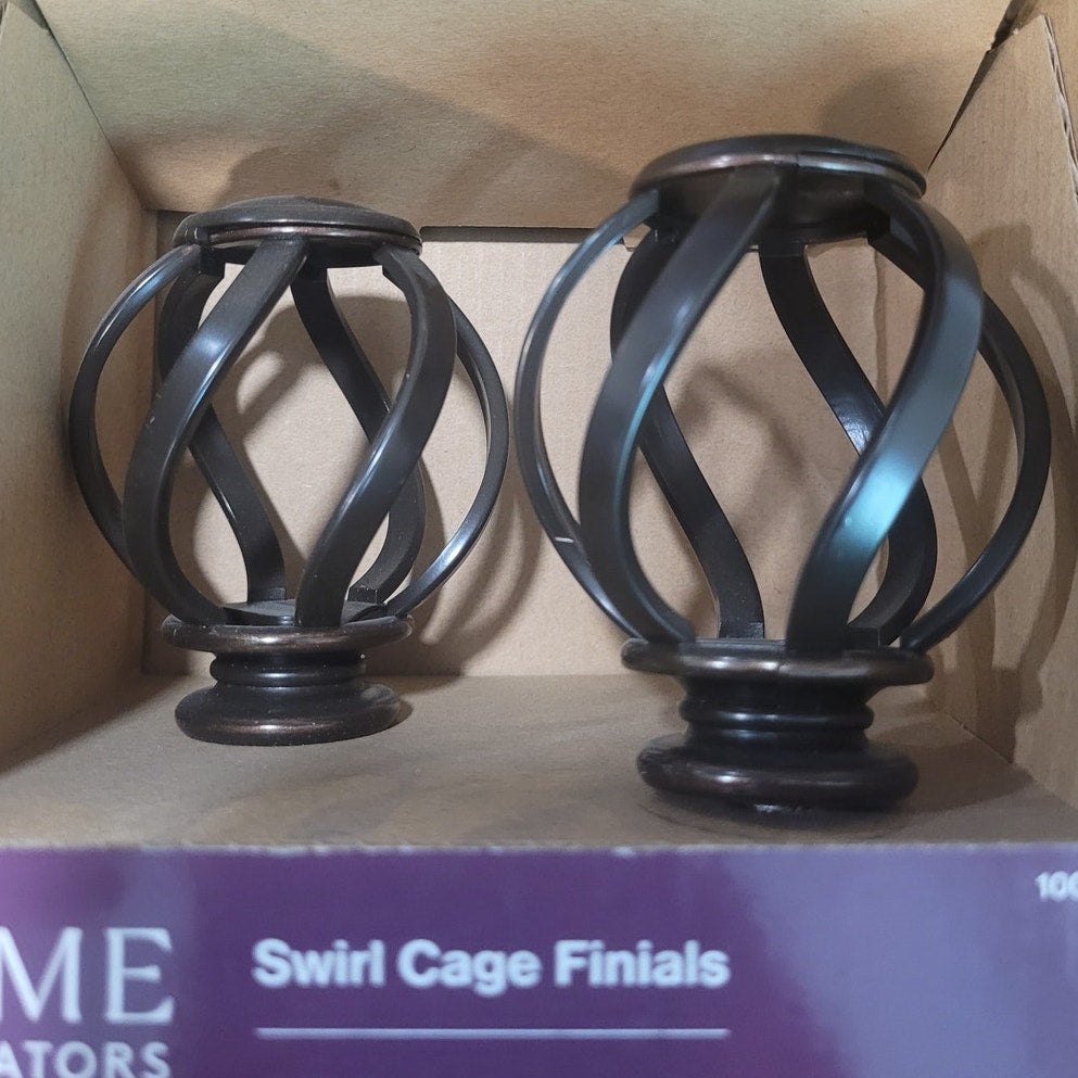 Oil-Rubbed Bronze Swirl Cage Finials (2 Sets of 2) Fits 1" Home Decorators Rods