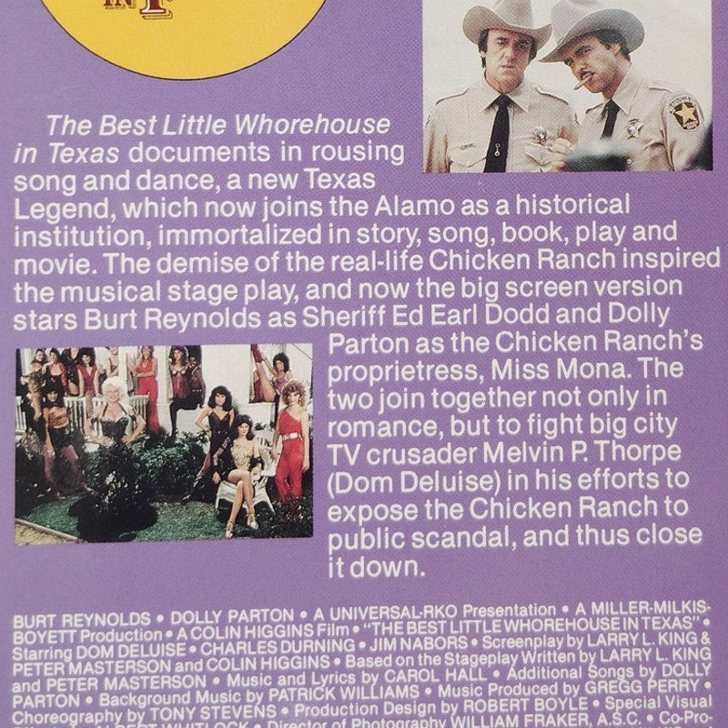 The Best Little Whorehouse in Texas VHS 1991 Dolly Parton Burt Reynolds Comedy