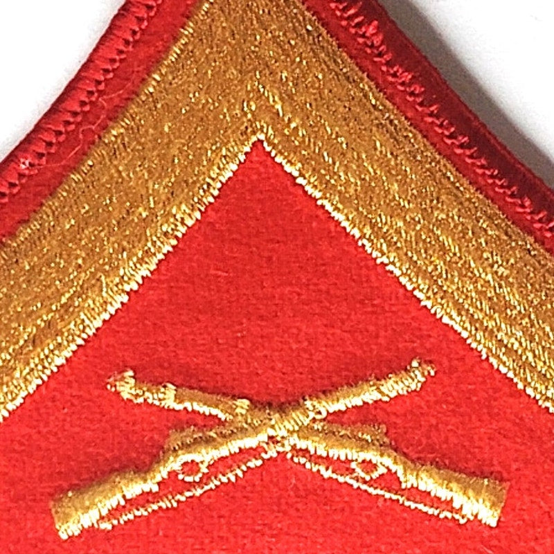 USMC Lance Corporal LCpl E-3 Rank Patch Red Gold Sew-On 3.75" x 3.75" Hook Strip