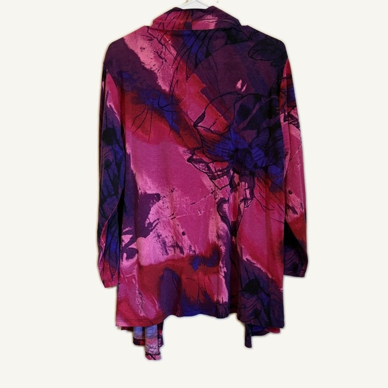 Draper's & Damon's Pink Purple Floral 2-Piece Top & Cover Set w/ Necklace L