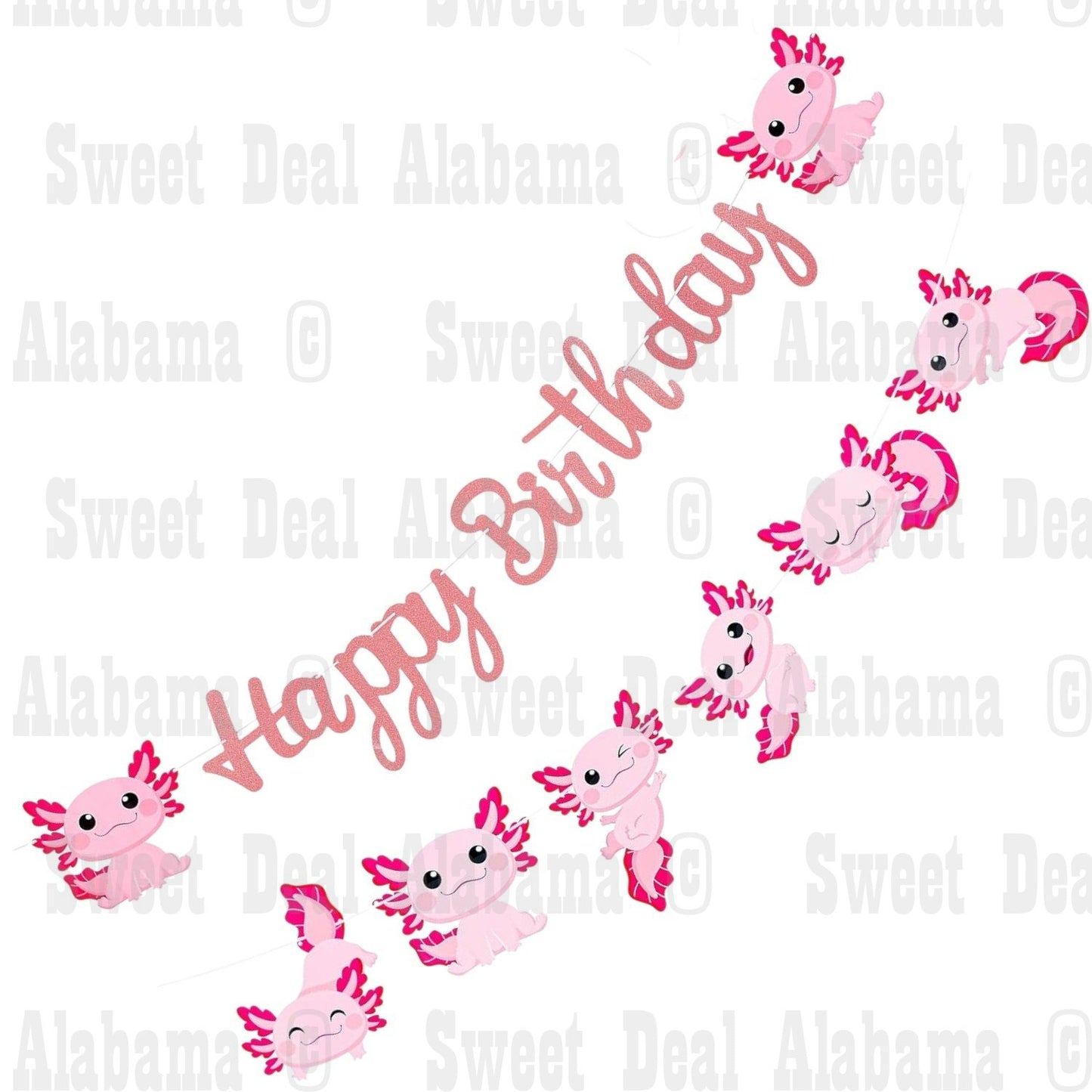 Axolotl Birthday Banner – Pink Ocean Animal Party Garland, 2 Pre-Strung Banners