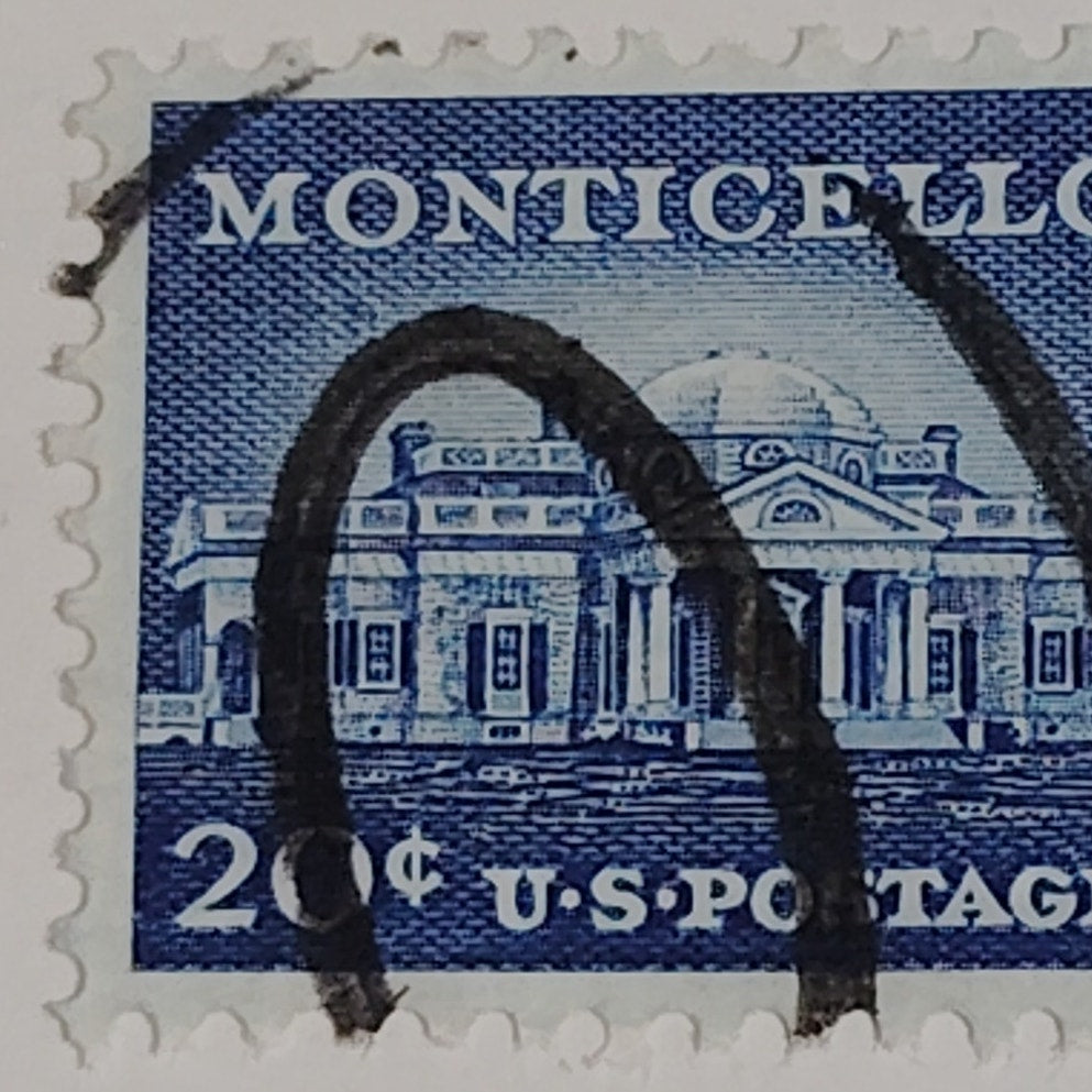 1956 20¢ Monticello Stamp, Liberty Series Scott #1045, Jefferson’s Home – UNESCO