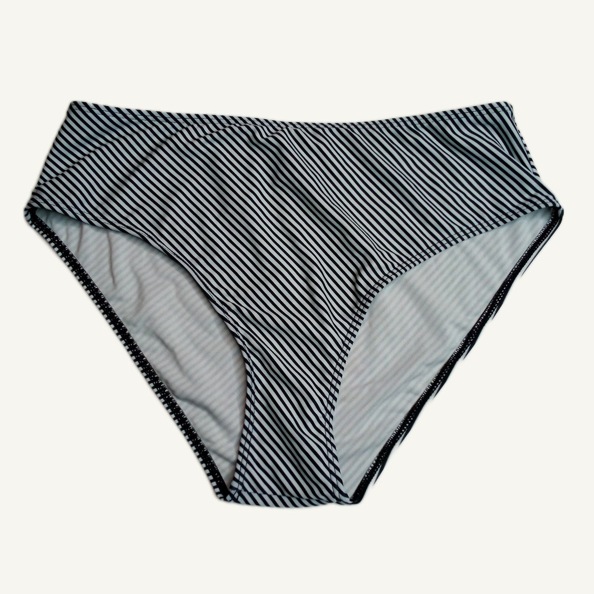 Black & White Striped High-Waist Bikini Bottoms - Size L