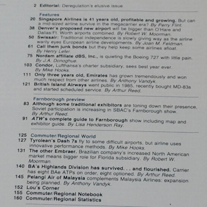 Air Transport World Magazine - September 1988 - Farnborough Airshow Preview