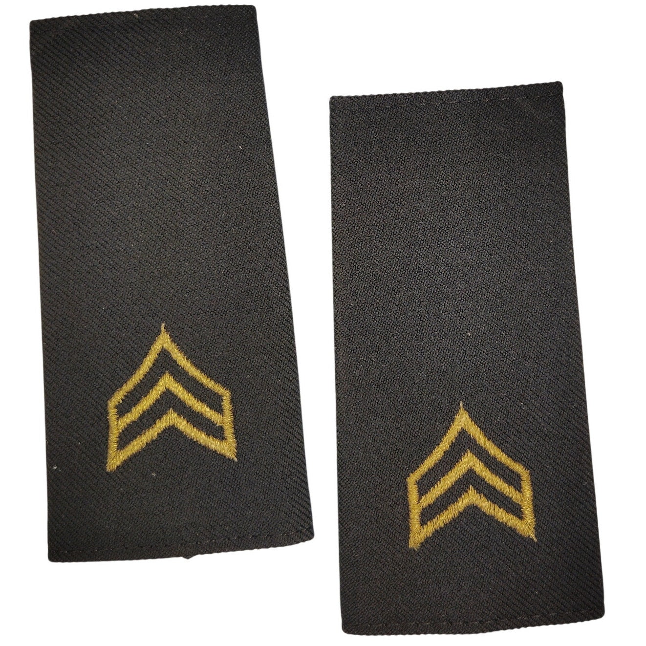 1982 US Army Sergeant E‑5 Shoulder Marks Men’s Black Gold Chevrons Slip‑On Pair