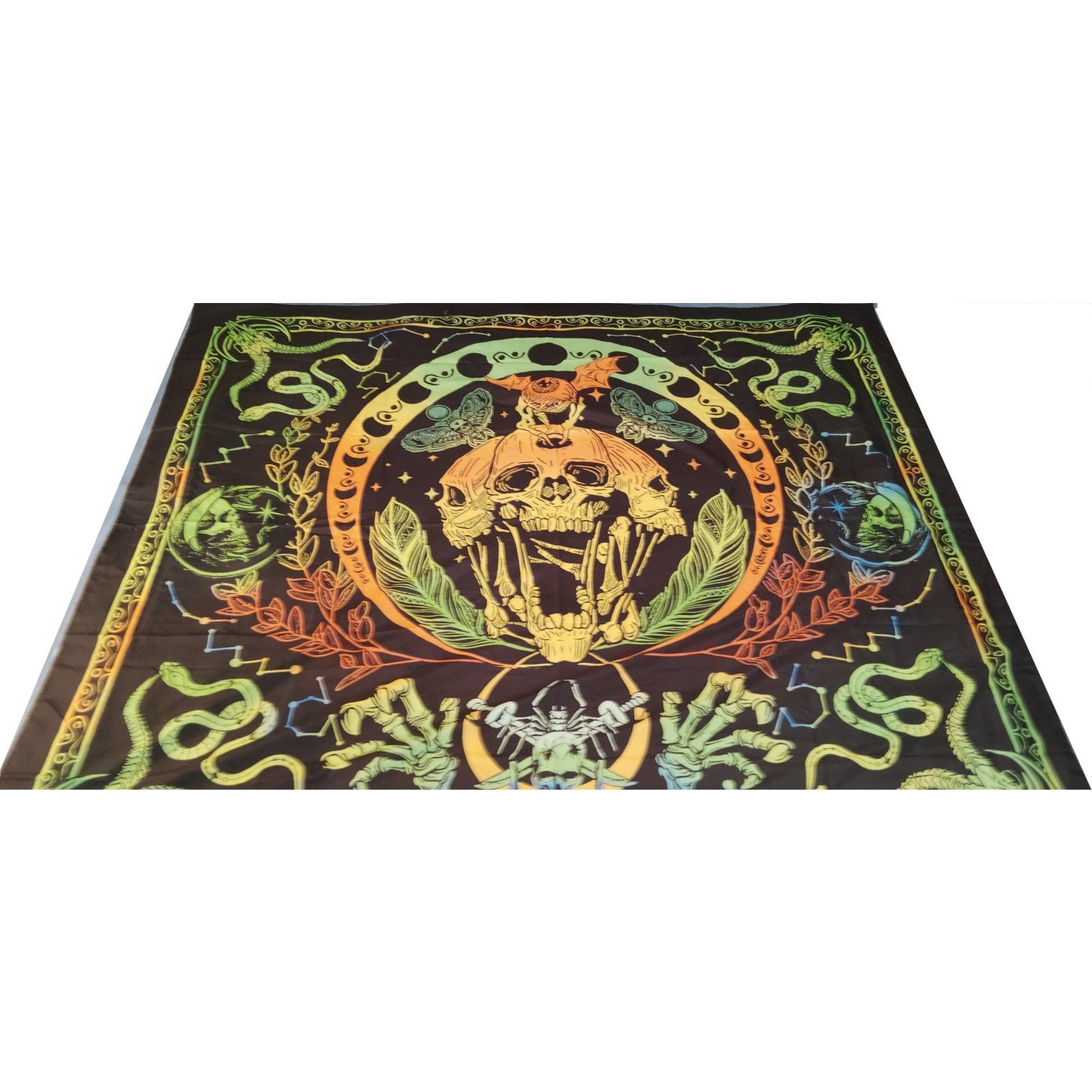 Krelymics Black Light Skull Snake Tapestry UV Reactive Glow Wall Hanging 51"x59"
