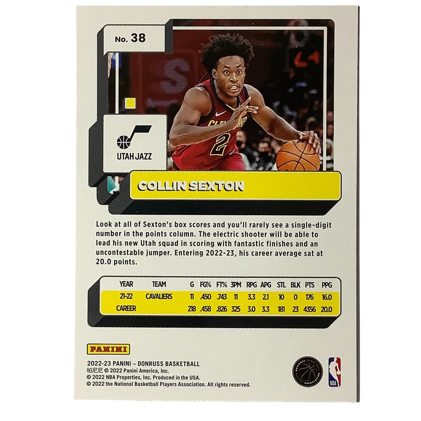 Collin Sexton, Card #38, Utah Jazz, 2022-23 NBA Panini Donruss