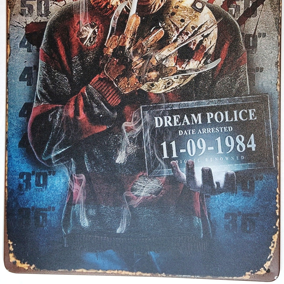Dream Police Tin Sign 12×8 Horror Mugshot Style Metal Wall Art Decor