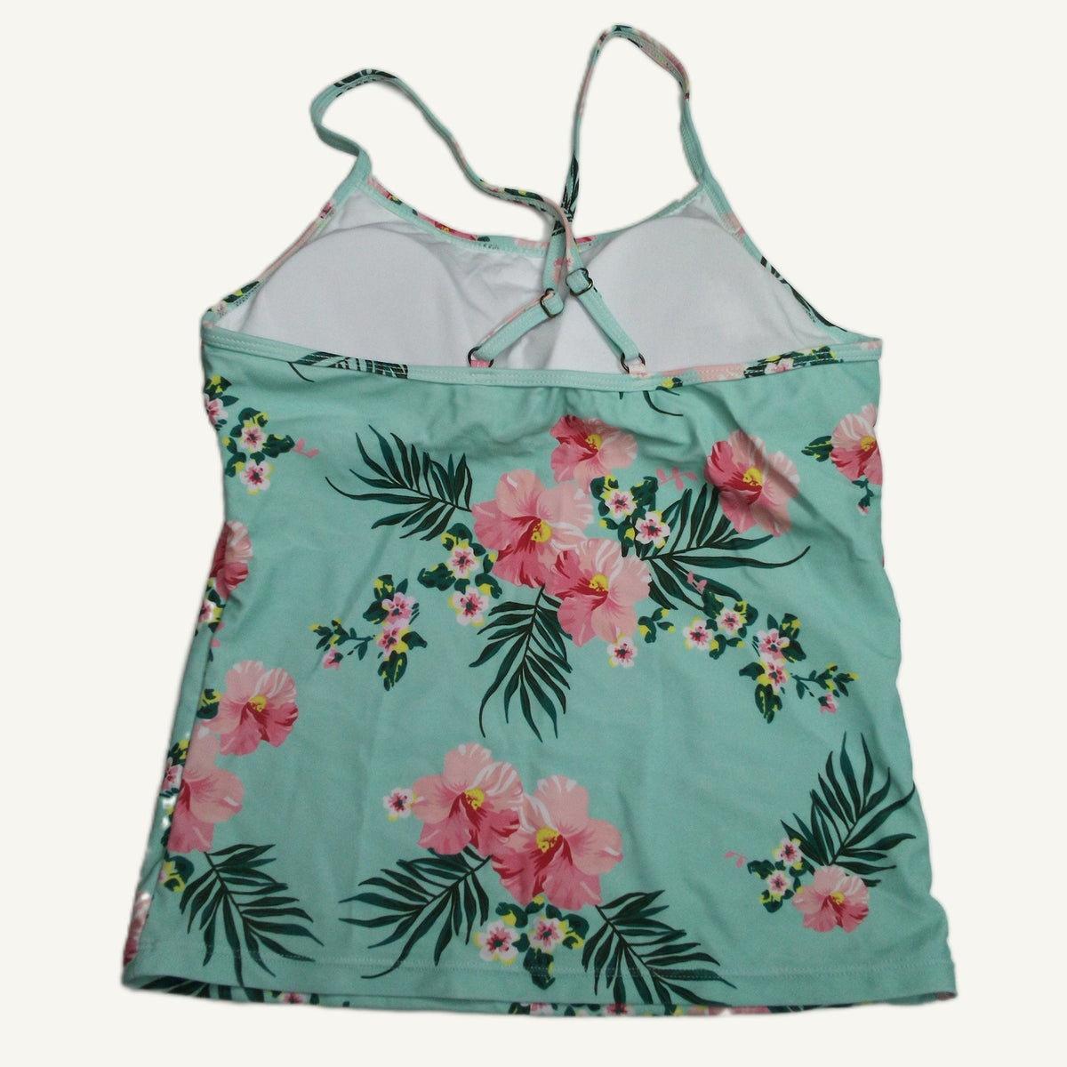 Floral Tankini Swim Top - Pink & Blue Hibiscus Pattern - Size 13/14