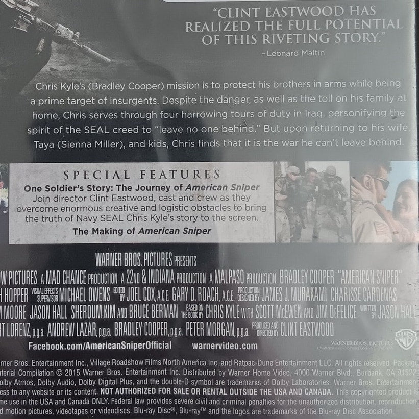 American Sniper - Blu-ray, 2014 War Drama, Bradley Cooper, Clint Eastwood, NIP