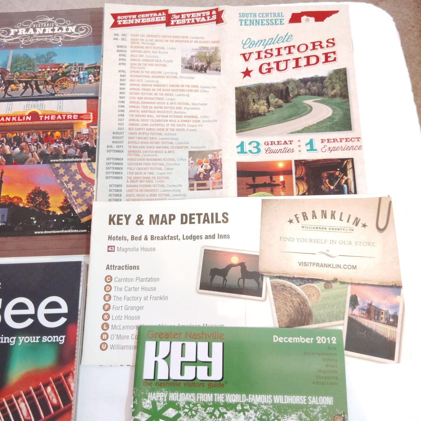 Franklin, TN & Tennessee Tourism Ephemera Lot - 2012 Guides & Maps