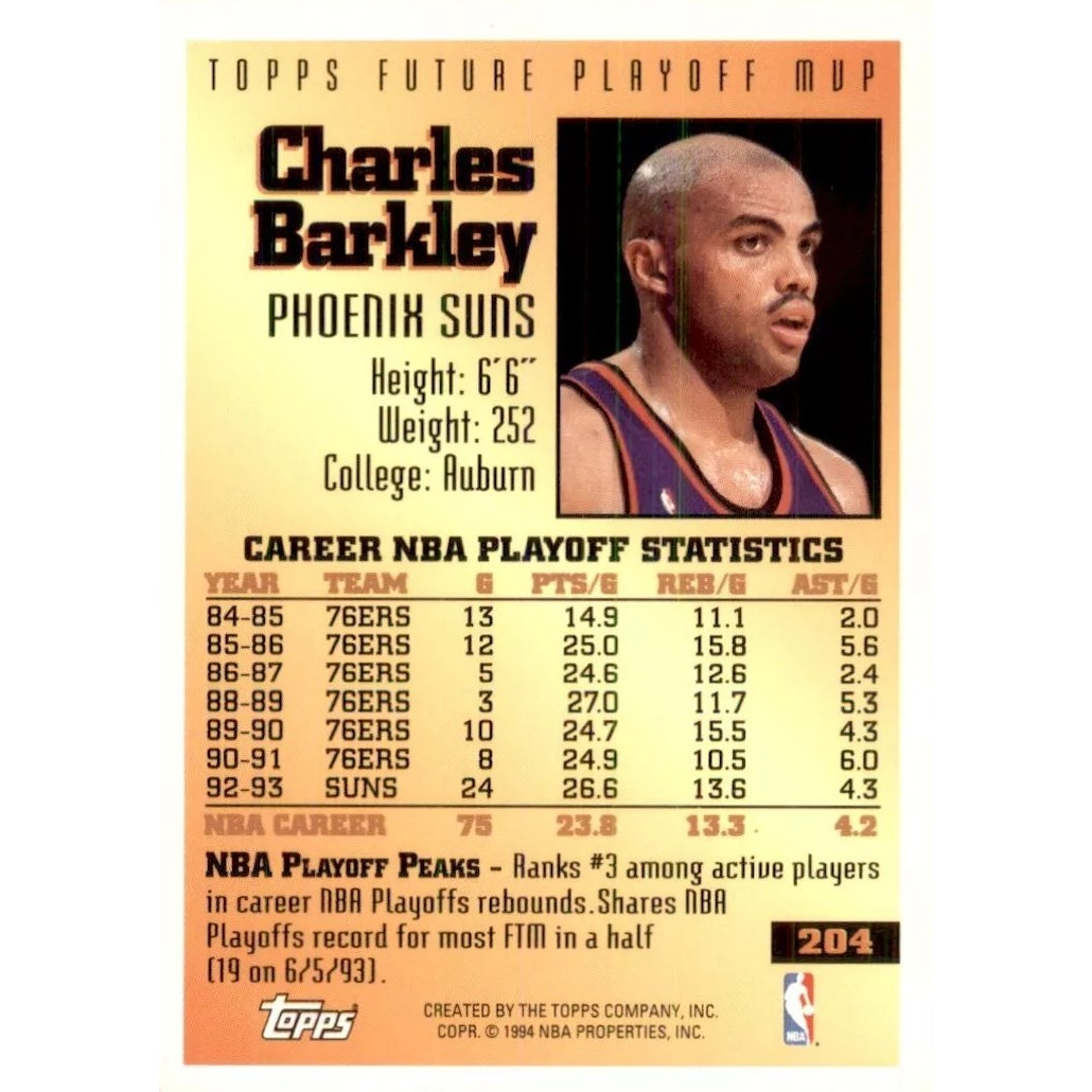 1994 Topps Future Playoff MVP #204 Charles Barkley - Phoenix Suns, NM